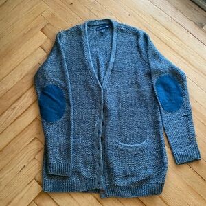 EUC Ralph Lauren Marled Blue Linen Cotton Cardigan with Blue Elbow Patches